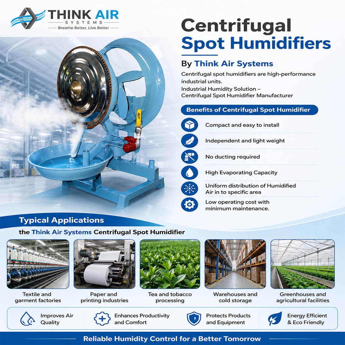 Humidifiers, Spot Humidifiers Manufacturer and Supplier in Coimbatore, Think Air Systems